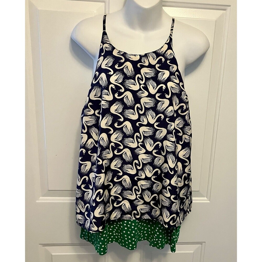 Anthropologie Porridge‎ Shirt Women’s Small Swans Blue White Sleeveless Blouse